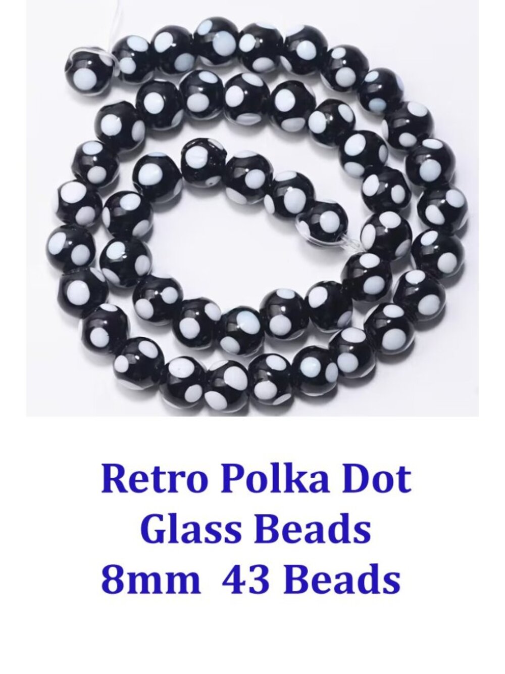 Retro Polka Dot  Glass Beads 8mm  43 Beads